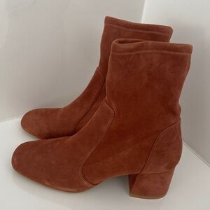 NWOB Stuart Weitzman Sleek 60 Sock Booties in Deep Coffee Suede Size 9B / 39.5